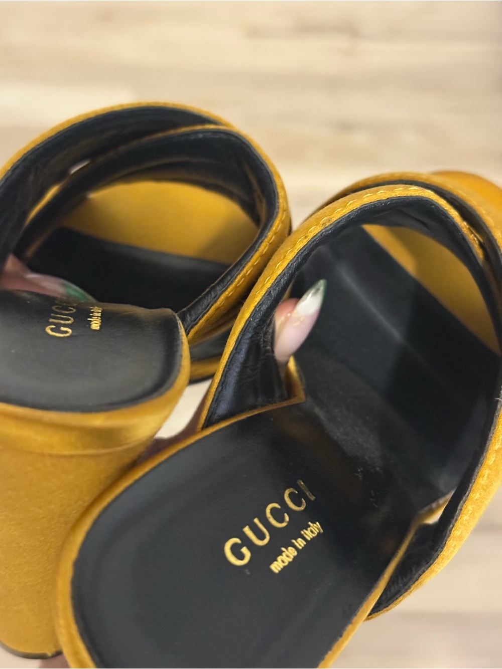 Gucci Gold Satin Block Heel Mule - Picture 3 of 6